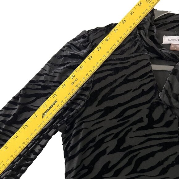 Calvin Klein Womens 4 Black Velvet Burn Out Zebra Print Long Sleeve Retro Dress - Picture 13 of 16